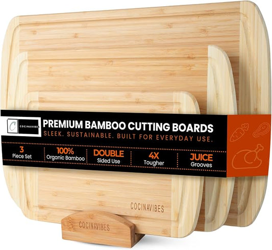 Bamboo Cutting Board Set – Charcuterie & Chopping Boards for Kitchen, Large & Small Sizes, Safe Cutting Boards for Meat, Cheese, Pizza – Home & Kitchen Gift Idea by Unknown