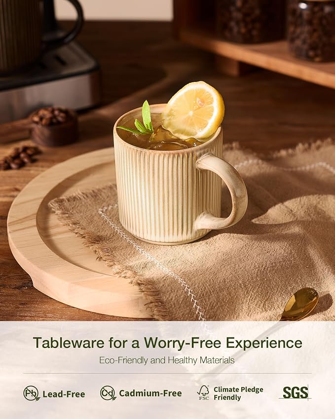 famiware Coffee Mug Set for 4, Star 12 oz Catering Mugs Cup Set with Handle for Coffee, Tea, Cocoa, Milk - Ceramic Stoneware Drinkware Set, Cream - Image 3