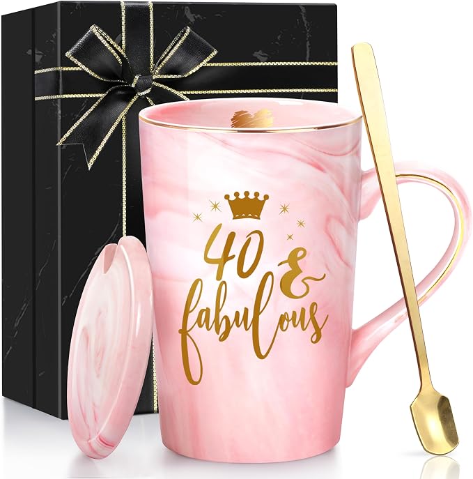 40th Birthday Gifts for Women, 40 Year Old Birthday Gift Ideas for Her, 40 & Fabulous Pink Marble Coffee Mug with Premium Gift Box, Unique Presents for Mom Sister Friend Wife Daughter Coworker - Image 2