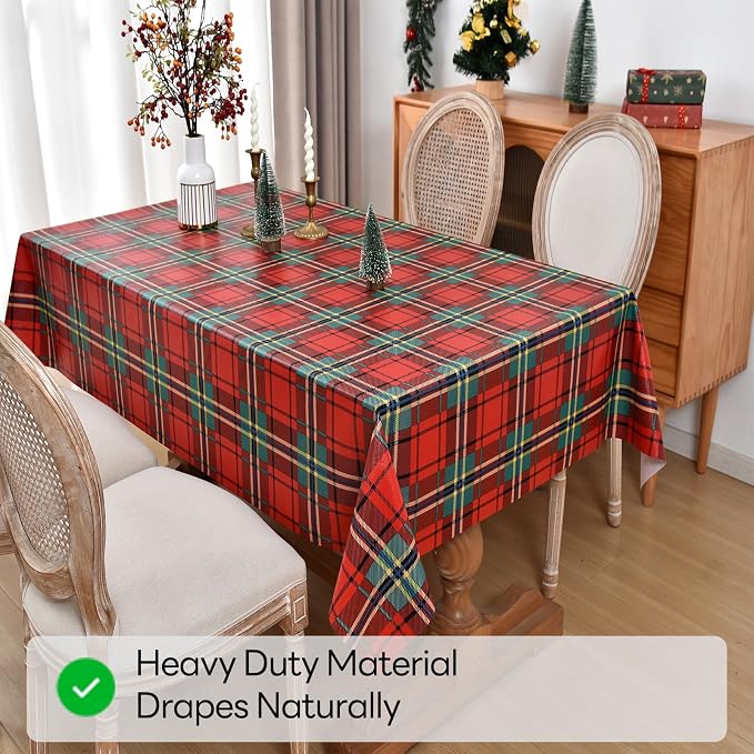 Christmas Tablecloth Heavy Duty Vinyl Red 54x84 inch Square Christmas Table Cloth Reusable Waterproof Foldable Plastic Tablecloths PVC Xmas Table Cover for New Year Party Decor - Image 5
