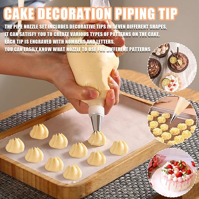 Piping Tips, 7 Pcs Stainless Steel Flower Icing Piping Nozzles Cake Decorating Tips Baking Tool for Cream Cupcake Cookie