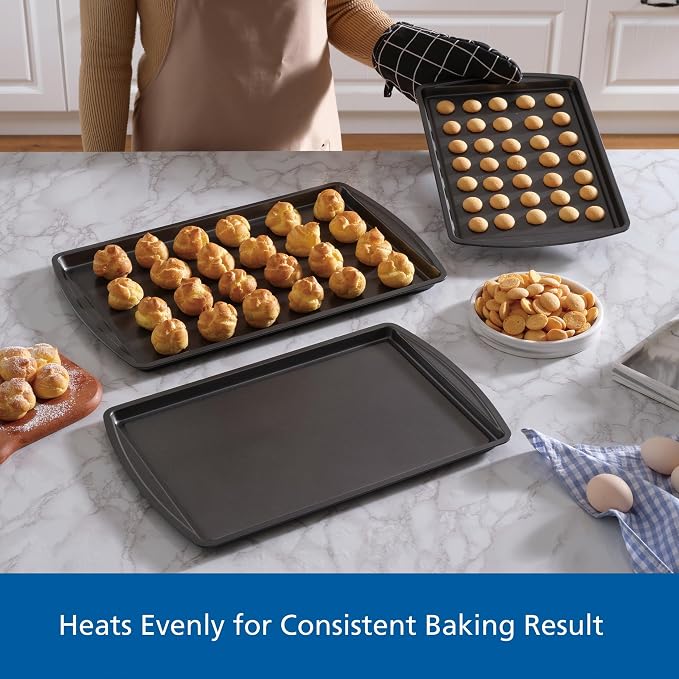 Set of 3 Gray Carbon Steel Nonstick Baking Cookie Sheet Pans, 9 x 13/10 x 15/11 x 17 Inch Multipurpose Oven Safe Bakeware Trays for Cookies, Pastries & Roasting - Image 3