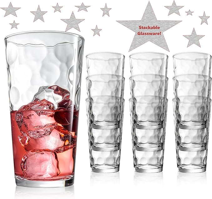Highball Drinking Glasses Set of 10 Glass Cups by Home Essentials, 17 Oz. Glassware, for Water, Juice, Cocktails, Iced Tea - Image 4