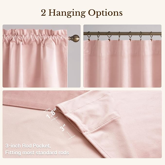 Pink Spring Decor Velvet Window Valance 52x18 Inch 1 Panel | Soft Wavy Pink Kitchen Curtains for Small Windows, Cute Decorative Window Treatment for Nursery Bedroom - Image 4