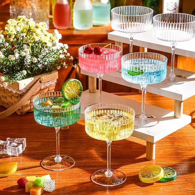 Jingmore 24 Pcs Ribbed Martini Glasses 10 oz Disposable Plastic Vintage Ribbed Coupe Glasses Unbreakable Dessert Parfait Glassware for Wedding Birthday Party Supplies (Clear) - Image 4