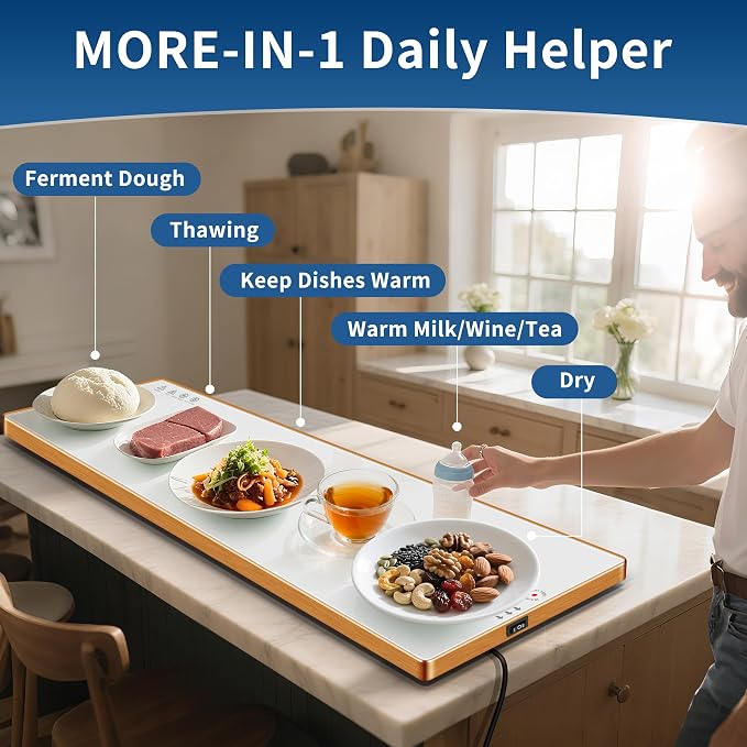 Warming Trays for Buffets Party, 47"x12", Tempered Glass Food Warmer, White | Keep Food Warm,Electric Warming Mat For food for Gathering, Button Temperature Control,Full Surface Warm,Build-in Thermostat - Image 3