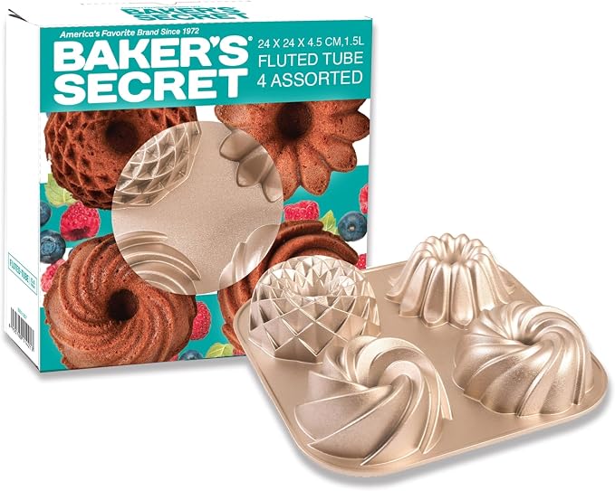 Baker's Secret Nonstick Fluted Cake Pan, Heavy Duty Die Cast Aluminum Fluted Cake Baking Pans, 2 Layers Non-stick Coating For Easy Release - The Cast Aluminum Collection (4mini Loves) - Image 4