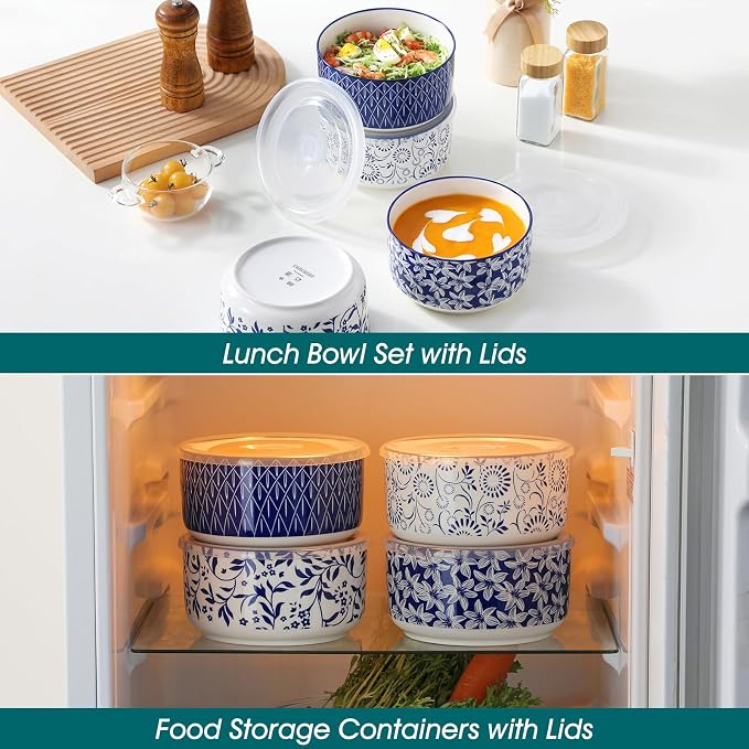 vancasso 36 Oz Ceramic Serving Bowls with Lids Set of 4, Porcelain Lunch Bowls with Lids for Food Storage, Prep Bowl for Kitchen, Microwave & Dishwasher Safe,Series SELENE - Image 9