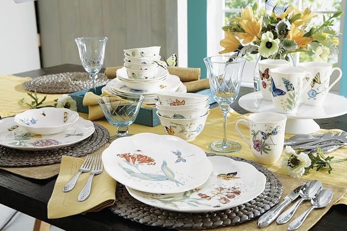 Lenox Dinnerware Set, Butterfly Meadow 28-Piece Set, Service For 4, Porcelain Plates With Scalloped Edges, Plates And Bowls Sets, Microwave Safe, Dishwasher Safe, Home & Kitchen (28 Piece, Assorted) - Image 9