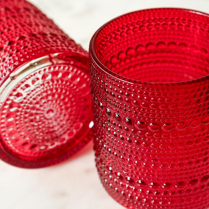 Kate Aspen Retro Arch Floral Red Drinking Glasses Set of 6, 10 oz Vintage Ribbed Glass Cups, Christmas Glassware & Holiday Drinkware, Valentine’s Day & Holiday Hostess Gift - Image 10