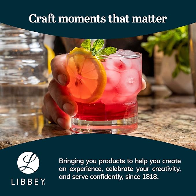 Libbey Newton Double Old Fashioned Glasses Set of 6, Sleek, Stackable Short Drinking Glasses, Lowball Cocktail Glasses for Anniversaries, Holidays - Image 6