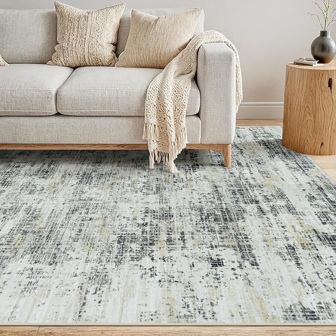 5x7 Washable Area Rug for Living Room Bedroom: Non-Slip Modern Black Gray | Machine Washable TPR Backing, Stain-Resistant Low Pile, Pet & Kid Friendly, Abstract Decor for Dining Room, Dorm, Home Office - Image 9