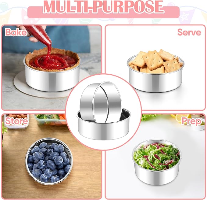 E-far Small Cake Pans Set of 2, 5 Inch Stainless Steel Mini Round Baking Pan Tins - Non-Toxic & Leak-Proof Cake Mold for Smash Birthday Layer Tiered Cheesecake, Easy Clean & Dishwasher Safe - Image 4