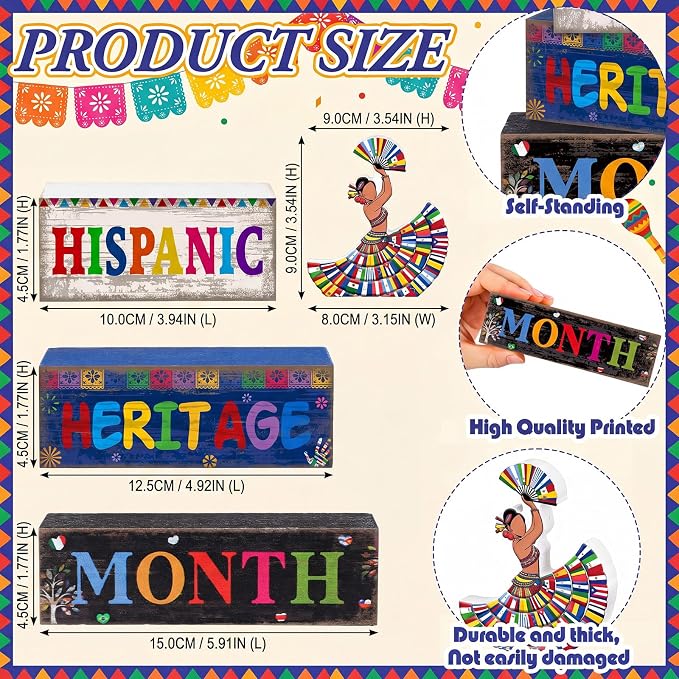 Moucuny 4 Pcs Hispanic Heritage Month Table Decorations Colorful Wooden Dancer Stacked Blocks Decor Latino Heritage Month Decorations Spanish Centerpieces Decor for Home Office Table Tiered Tray - Image 2