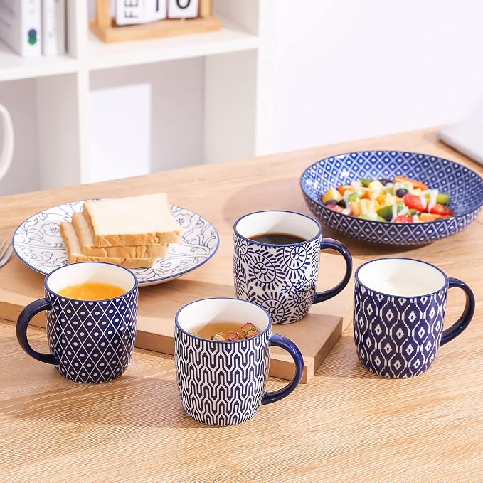 Selamica 10 OZ Coffee Mugs Set of 4, Small Coffee Cups Ceramic with Handle for Cappuccino Latte Cocoa Milk, Dishwasher Microwave Safe,Vintage Blue - Image 6