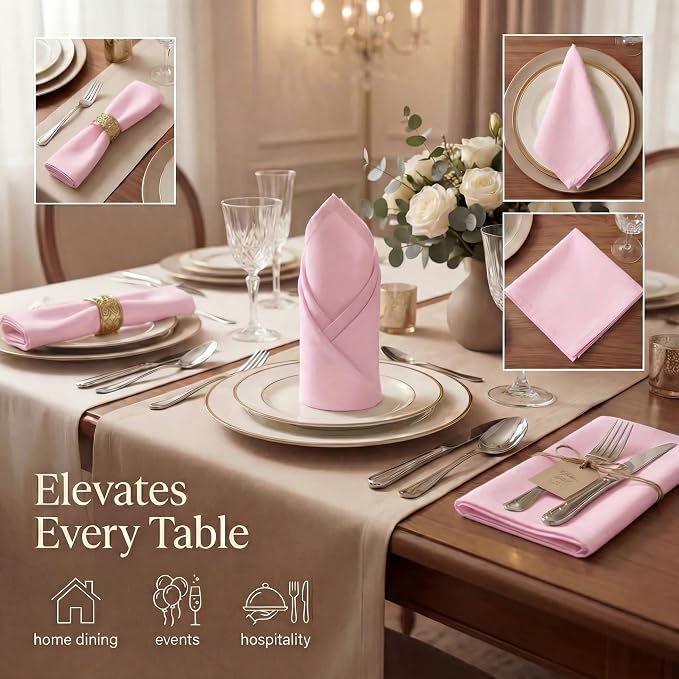 Urban Villa Cloth Napkins Cotton 20x20 (Set of 12) Pink - Image 2