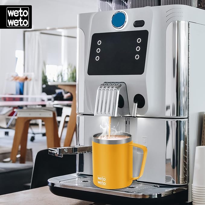 WETOWETO 14 oz Coffee Mug, Vacuum Insulated Camping Mug with Lid, Double Wall Stainless Steel Travel Tumbler Cup, Coffee Mugs Outdoor, Powder Coated Alpine Yellow - Image 5