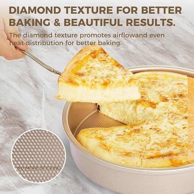 Ceramic Nonstick 9” Round Cake Pans, Heavy-Duty Aluminized Steel | Non-Toxic 9 Inch Round Cake with Diamond Texture, Cake Pans 9 Inch Round for Baking Cheesecake, Cream, 2-Pack - Image 5