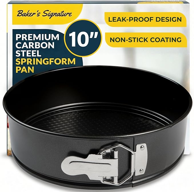 Cheesecake Pan 10" Carbon Steel With Removable Bottom – Leakproof Design | Nonstick Coating Springform – Durable Cake Mold With Secure Latch, Even Heat Cheese Cake Pans For Baking by BakersSignature