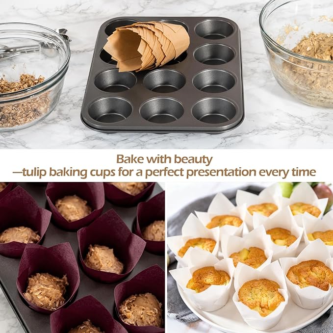 150 Pcs Mini Cupcake Liners Muffin Liners Baking Cups | Tulip Cupcake Liner for Baking Wedding, Birthday, Baby Shower Parties, Brown, Natural, White - Image 5