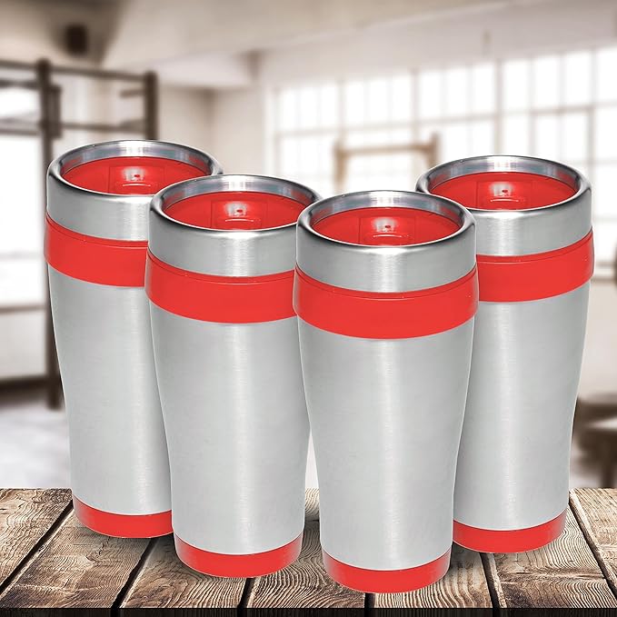 DISCOUNT PROMOS Insulated Stainless Steel Travel Mugs 16 oz. Set of 10, Bulk Pack - Perfect for Coffee, Soda, Other Hot & Cold Beverages - Red