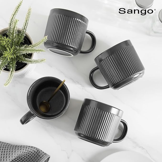 SANGO Anderson Black Coffee Mugs Set of 4, 16.5 oz Stoneware Coffee Mug Set, Big Ceramic Tea Cup with Matte Glaze for Cappuccino, Latte, Large Coffee Cups with Handle, Microwave & Dishwasher Safe - Image 9