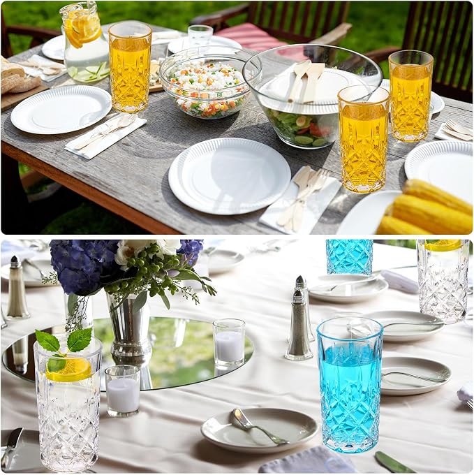 Uiifan Set of 12 Tall Highball Glasses 12 oz Crystal Drinking Glasses Clear Fancy Cups Vintage Textured Designer Glassware for Cocktail Tea Water Beer Soda Beverages, Dishwasher Safe (Classic Style) - Image 6