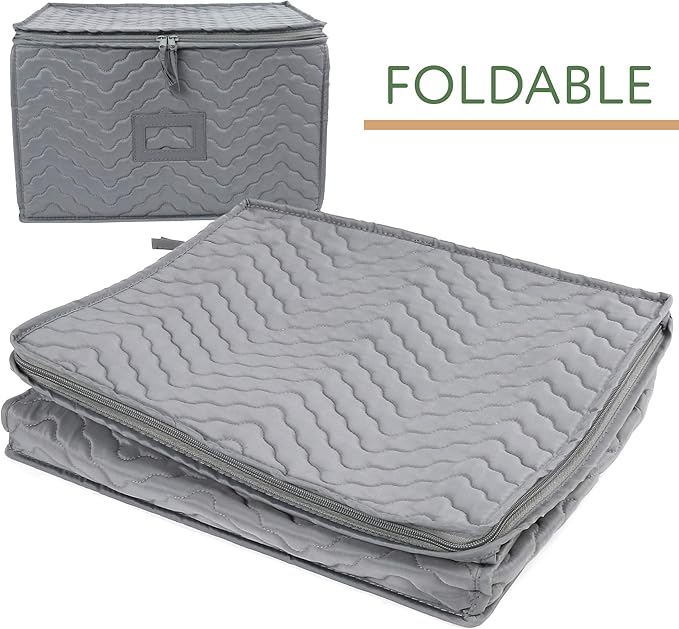 LotFancy Stemware Storage Containers, 2-Pack, Deluxe Quilted Storage Case with Dividers for 24 - Wine Glasses, Champagne Flutes, Glassware, Drinkware Storage Box Chest, 15.5”x12.5”x 10”, Gray - Image 6