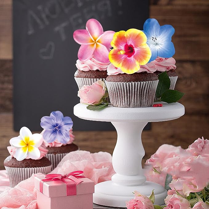 48 PCS Edible Flowers Cupcake Toppers Wafer Paper Birthday Party Hawaiian Birthday Party Decoration Wedding Themed Party Cake Decoration - Image 4