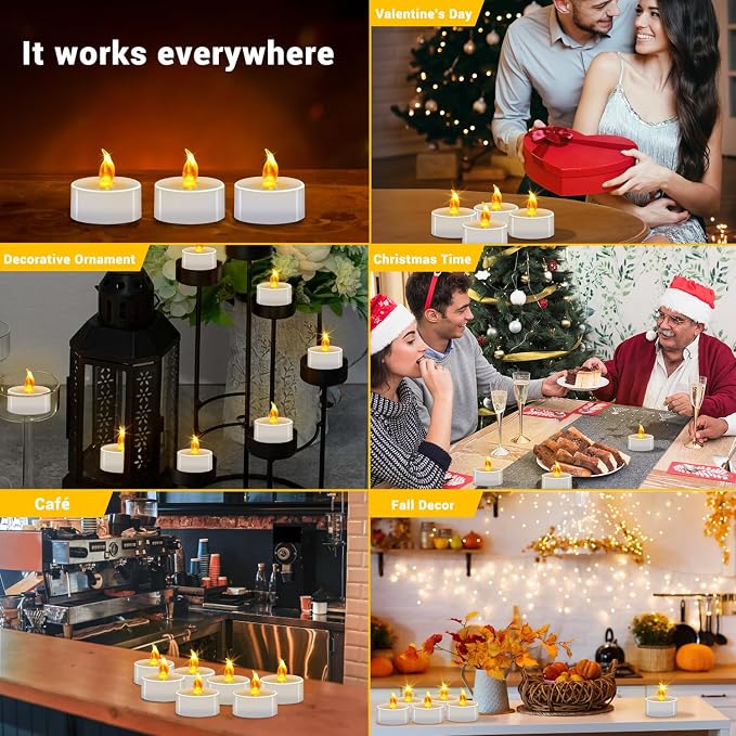 Battery Operated Tea Lights (24 Pack), Realistic Flickering Flameless Candles (200+ Hours), Soft Amber Glow for Home Decor, Dinner Party, Mother's Day Gift & Relaxation (Warm Yellow) - Image 4