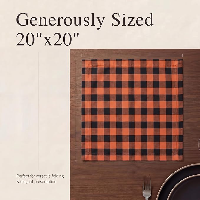 Urban Villa Cloth Napkins Cotton 12x12 (Set of 12) Orange/Black - Image 6