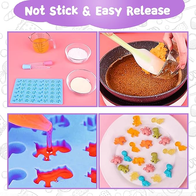 Gummy Candy Molds - Silicone Gummy Bear/Dinosaur/Animal Snack Molds for Kids With Dropper-Non-stick and Bpa Free for Mini Candy Chocolate Gummies Baking