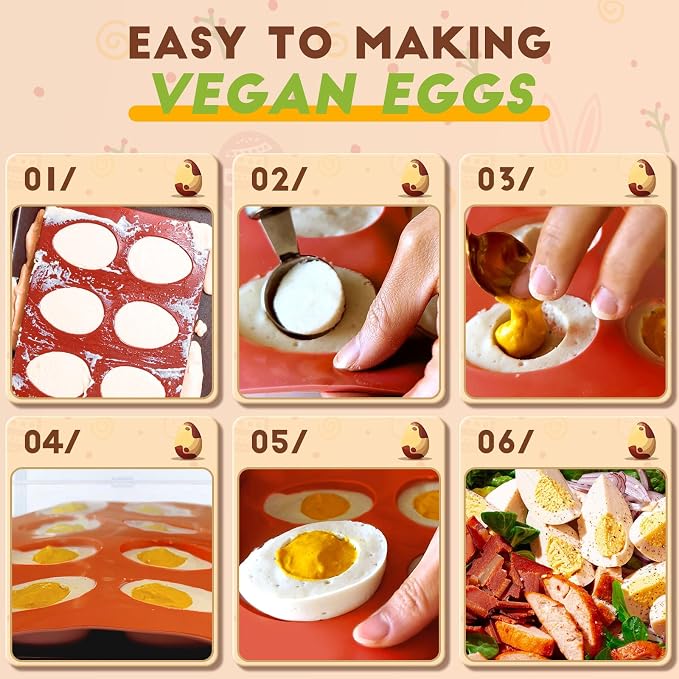 HKNMTT Silicone Egg Molds Easter 2PCS, 2.4" Food Grade 3D Moulds for Vegan Deviled Eggs Peanut Filling 3D Chocolate Candy Jello Pudding Soap Gift, Oven Safe Baking Cake Kit - Image 3