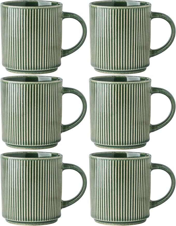 GBhome Coffee Mugs Set of 6，16 oz Coffee Cups with Handle | Coffee Cups for Latte, Tea, Cocoa & Milk, Ideal for Daily Use & Gifts, Microwave&Dishwasher Safe, Dark Green by GBhome