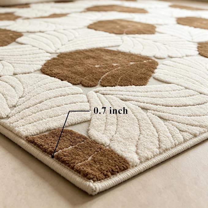 Entrance Mat 3'x5', Geometric Boho Indoor Doormat for Porch, Leaves | Soft Cozy Fluffy Mid Pile Machine Washable Non Slip Accent Rug for Entryway Front Door Sink Indoor Entrance Bathroom - Image 4