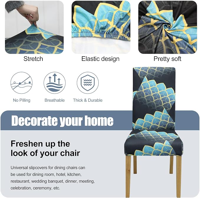 Dining Chair Covers, Stretch Seat Covers, Washable Furniture Protector | 4 Pack, Washable, Stretch Fit, Soft, Non Slip, Dining Chair Covers, Seat Protector, Furniture Cover,Easy Clean - Image 3