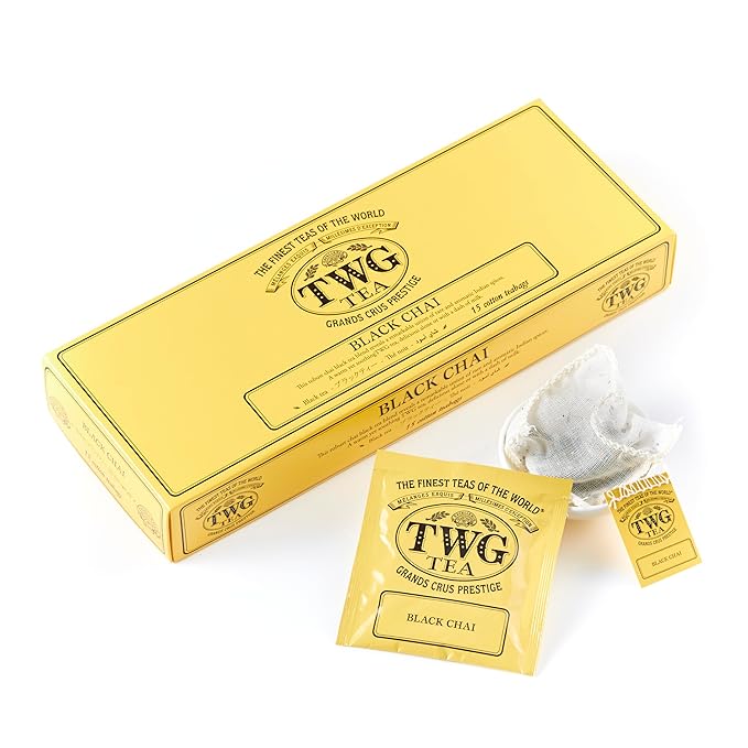TWG Tea | Black Chai | Black Tea | Aromatic Indian Spices | 15 Hand Sewn Cotton Teabags | Gift Set