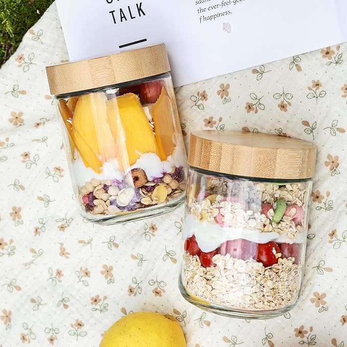 6 Pack 16oz Glass Overnight Oats Jars - Airtight Containers with Bamboo Lids, Wide Mouth Mason Jars for Salad, Yogurt, Snacks & Food Storage - Image 5