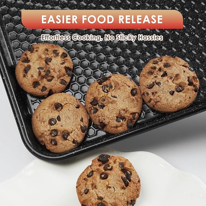 Baking Sheet Pan Set of 3, Nonstick Carbon Steel Cookie Sheets with Texture | Commercial Half/Quarter/Jelly Roll Pans Replacement Toaster Oven Tray, Heavy Duty & Easy Clean - Image 6