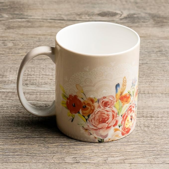 Maison d' Hermine Coffee Mug with Handles Tea Cups (15 Ounce, Pack of 1) | Fine Bone China Coffee Mugs for Hot Beverages Cappuccino Latte Home Restaurant Hotel Spring Summer -Ibiza - Beige - Feather - Image 8