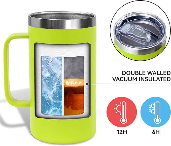 DOMICARE 24oz Mug with Handle and Lid, Stainless Steel Coffee Mug, Travel Mug with Handle, Double Wall Vacuum Coffee Tumbler, Reusable Insulated Cup, Light Green, Pack 4 - Image 3