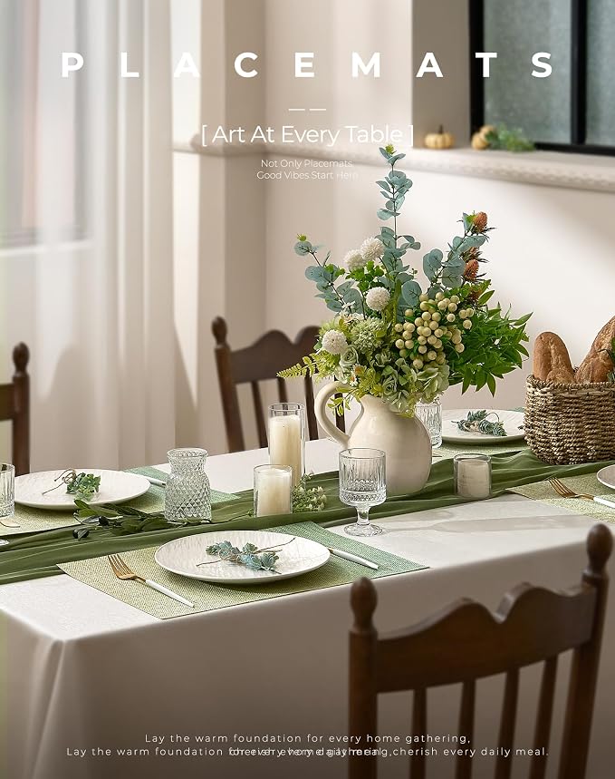 Leetaltree Gradient Green Woven Placemats Set of 24 - Heat Resistant Non-Slip Place mats for Dining Table, Washable Durable PVC Vinyl Woven Table Mats(Gradient Green, 24) - Image 2