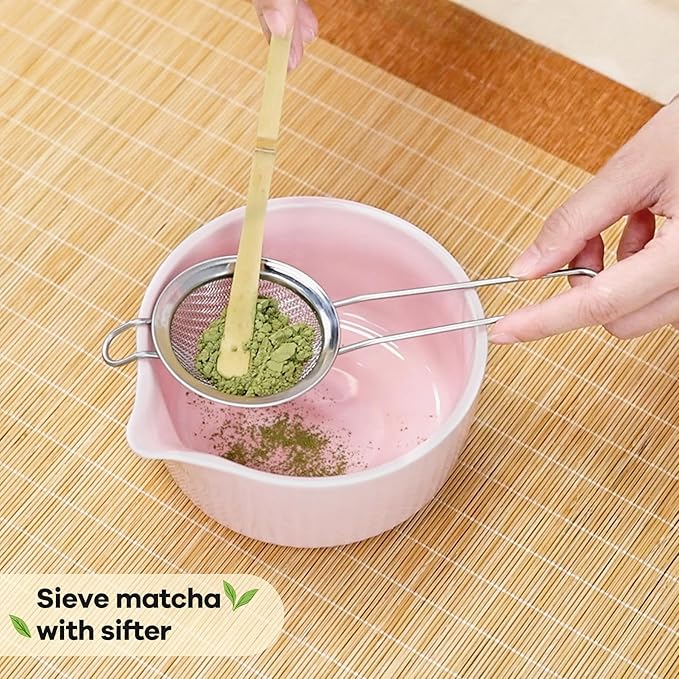 Traditional Matcha Bowl with Spout, Ceramic Matcha Tea Bowl (Chawan), Matcha Mixing Bowl for Whisking Matcha, Pink