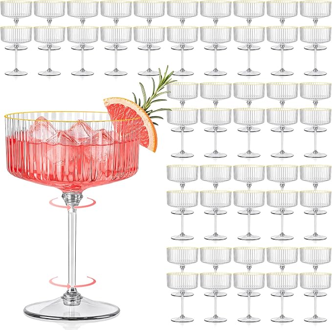 100 Pcs Ribbed Martini Glasses Bulk 10oz Champagne Martini Glasses Plastic Gold Rim Espresso Martini Glass Margarita Glasses Vintage Coupe Glass Disposable Clear Glassware Dessert Cup for New Year by Unknown