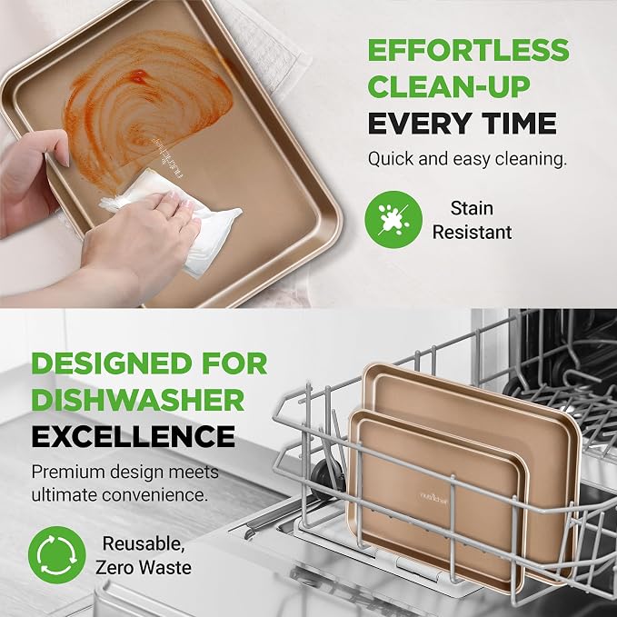 NutriChef 2-Piece Nonstick Stackable Cookie Sheet Set – Non-Toxic Carbon Steel Baking Pans – Heavy Duty, Warp-Resistant, Easy to Clean, Oven & Dishwasher Safe Bakeware - Image 7