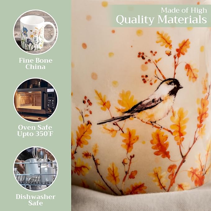 Maison d' Hermine Coffee Mug with Handles Tea Cups (12 Ounce, Pack of 1) | Fine Bone China Coffee Mugs for Hot Beverages Cappuccino Latte Home Restaurant Spring Summer -Oak Leaves - Jaya & Friends - Image 3