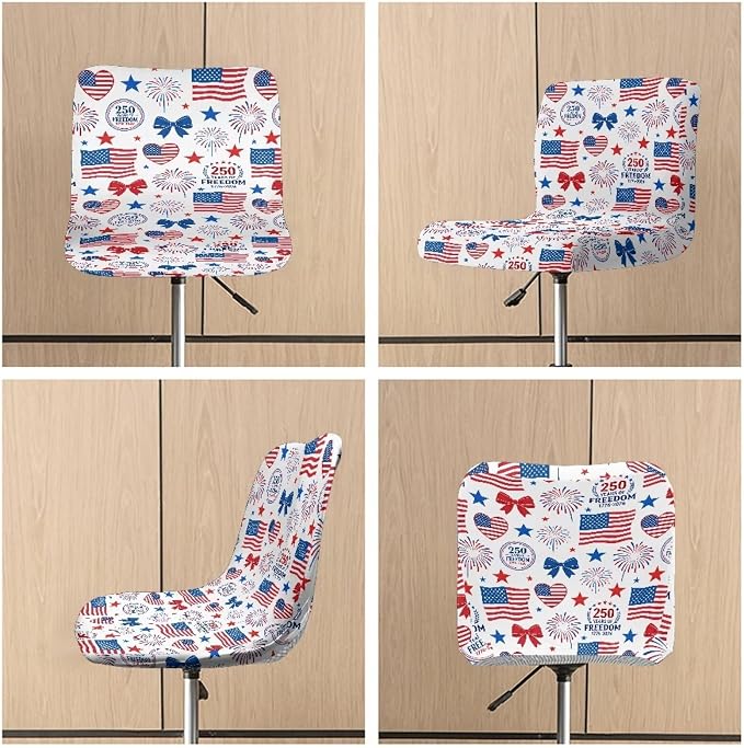 USA Flag Bar Stool Covers 250th Anniversary Patriotic Seat Covers for Dining Room Chairs Stretchable High Mid Low Swivel Chair Seat Covers - Image 6