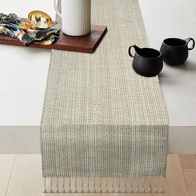 Urban Villa Two Tone Table Runner Cotton Quality 14x72 Egg Shell by CottonTrends