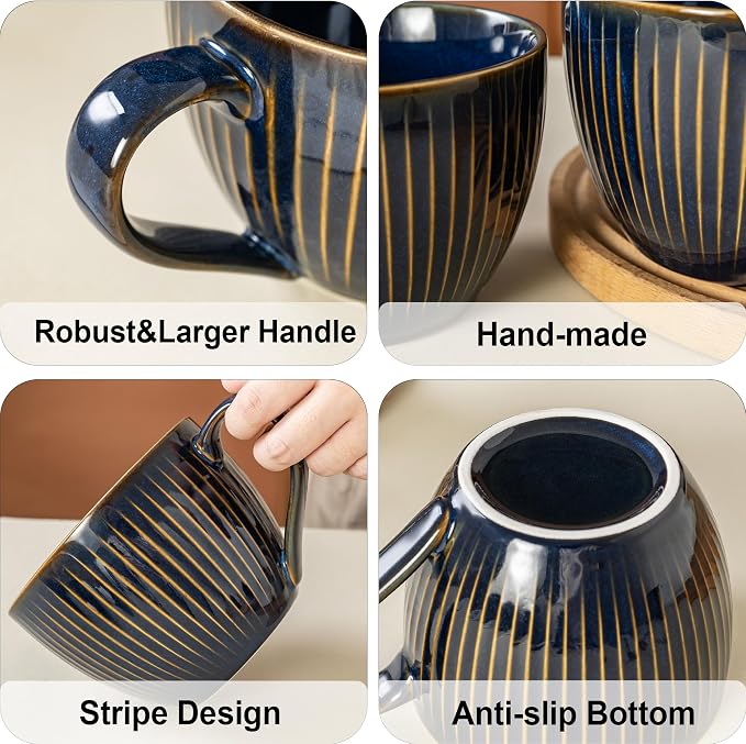 Ceramic Coffee Mugs with Handles, 24 oz Coffee Cups, Vertical Stripe Blue | Large Soup Bowl for Hot Chocolate, Cappuccino, Ramen, Oatmeal, Soup Mugs with Handles, Microwave & Dishwasher Safe - Image 6
