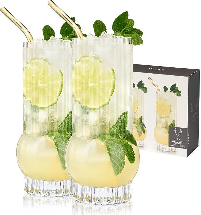 Viski Deco Crystal Island Highball Glasses Set of 2 - Premium Crystal Mojito and Gin and Tonic Glasses, Highball Cocktail Glassware Gift Set, 13 oz by VISKI